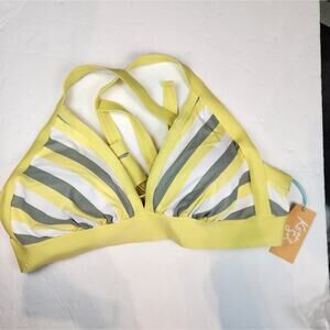 Kona Sol New Yellow Bikini Top Yellow Gray Womens Size 1X / 16-18